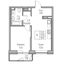 2 ккв (Евро) № 59 Корп.: 8 , Секция 1  в ЖК Юнтолово