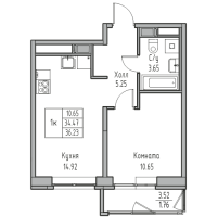 1 ккв № 116 Корп.: 8 , Секция 1  в ЖК Юнтолово