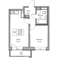 2 ккв (Евро) № 33 Корп.: 5 , Секция 1  в ЖК Юнтолово