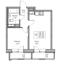 2 ккв (Евро) № 220 Корп.: 5 , Секция 2  в ЖК Юнтолово