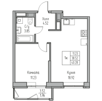 2 ккв (Евро) № 14 Корп.: 8 , Секция 1  в ЖК Юнтолово