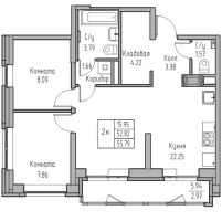 3 ккв (Евро) № 18 Корп.: 7 , Секция 1  в ЖК Юнтолово