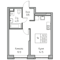 1 ккв № 4 Корп.: 8 , Секция 1  в ЖК Юнтолово