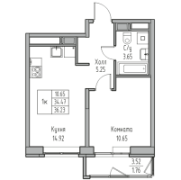 1 ккв № 116 Корп.: 7 , Секция 1  в ЖК Юнтолово