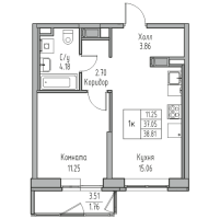 2 ккв (Евро) № 48 Корп.: 7 , Секция 1  в ЖК Юнтолово