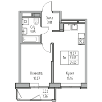 2 ккв (Евро) № 90 Корп.: 7 , Секция 1  в ЖК Юнтолово