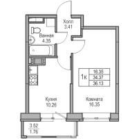 1 ккв № 200 Корп.: 9 , Секция 1  в ЖК Юнтолово