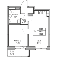 2 ккв (Евро) № 14 Корп.: 9 , Секция 1  в ЖК Юнтолово