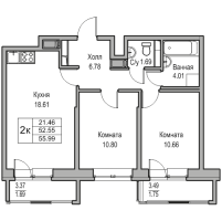 2 ккв № 158 Корп.: 6 , Секция 2  в ЖК Юнтолово