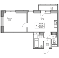 2 ккв (Евро) № 102 Корп.: 5 , Секция 1  в ЖК Юнтолово