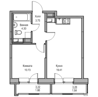 2 ккв (Евро) № 190 Корп.: 3 , Секция 2  в ЖК Юнтолово