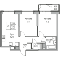 2 ккв № 10 Корп.: 7 , Секция 1  в ЖК Юнтолово