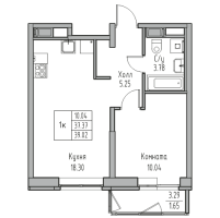 2 ккв (Евро) № 16 Корп.: 7 , Секция 1  в ЖК Юнтолово