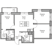 4 ккв (Евро) № 121 Корп.: 8 , Секция 1  в ЖК Юнтолово