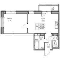2 ккв (Евро) № 78 Корп.: 5 , Секция 1  в ЖК Юнтолово