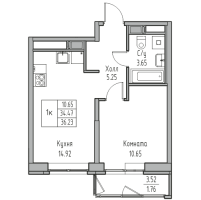 1 ккв № 28 Корп.: 7 , Секция 1  в ЖК Юнтолово