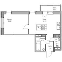 2 ккв (Евро) № 72 Корп.: 5 , Секция 1  в ЖК Юнтолово