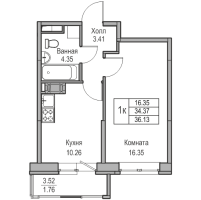 1 ккв № 211 Корп.: 9 , Секция 1  в ЖК Юнтолово