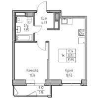 2 ккв (Евро) № 223 Корп.: 7 , Секция 1  в ЖК Юнтолово