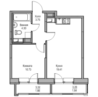 2 ккв (Евро) № 225 Корп.: 3 , Секция 2  в ЖК Юнтолово