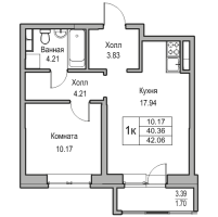 1 ккв № 109 Корп.: 6 , Секция 2  в ЖК Юнтолово