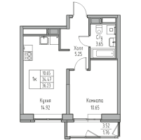 1 ккв № 50 Корп.: 7 , Секция 1  в ЖК Юнтолово