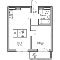 2 ккв (Евро) № 16 Корп.: 9 , Секция 1  в ЖК Юнтолово