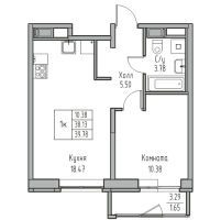 2 ккв (Евро) № 181 Корп.: 7 , Секция 1  в ЖК Юнтолово