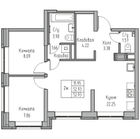3 ккв (Евро) № 8 Корп.: 7 , Секция 1  в ЖК Юнтолово