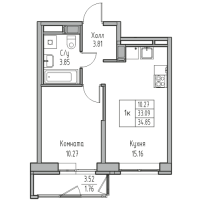 2 ккв (Евро) № 112 Корп.: 7 , Секция 1  в ЖК Юнтолово