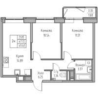 2 ккв № 32 Корп.: 7 , Секция 1  в ЖК Юнтолово