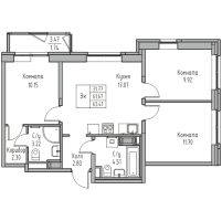 4 ккв (Евро) № 44 Корп.: 7 , Секция 1  в ЖК Юнтолово