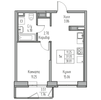 2 ккв (Евро) № 114 Корп.: 7 , Секция 1  в ЖК Юнтолово