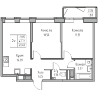 2 ккв № 54 Корп.: 7 , Секция 1  в ЖК Юнтолово