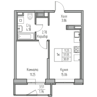 2 ккв (Евро) № 26 Корп.: 7 , Секция 1  в ЖК Юнтолово