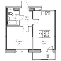 2 ккв (Евро) № 106 Корп.: 5 , Секция 1  в ЖК Юнтолово