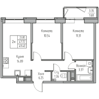 2 ккв № 76 Корп.: 7 , Секция 1  в ЖК Юнтолово