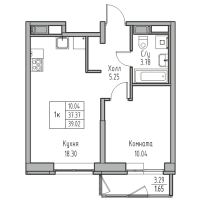 2 ккв (Евро) № 16 Корп.: 8 , Секция 1  в ЖК Юнтолово