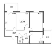 3 ккв № 207 Корп.: 6 , Секция 6  в ЖК Юттери