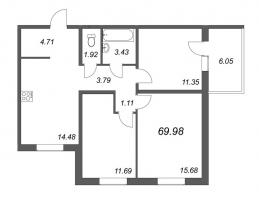 3 ккв № 208 Корп.: 6 , Секция 6  в ЖК Юттери