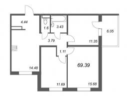 3 ккв № 219 Корп.: 6 , Секция 6  в ЖК Юттери