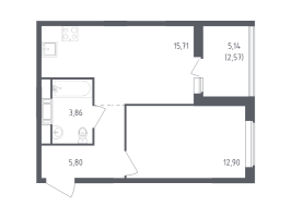 2 ккв (Евро) № 274 Корп.: 1 , Секция 2  в ЖК Южная Нева