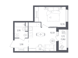 2 ккв (Евро) № 506 Корп.: 2 , Секция 5  в ЖК Южная Нева