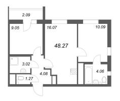 3 ккв (Евро) № 134г Корп.: 1 , Секция г  в ЖК Южный форт