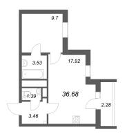 2 ккв (Евро) № 120б Корп.: 1 , Секция б  в ЖК Южный форт