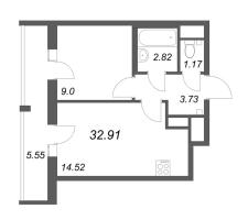 2 ккв (Евро) № 112б Корп.: 1 , Секция б  в ЖК Южный форт