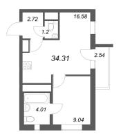 2 ккв (Евро) № 128г Корп.: 1 , Секция г  в ЖК Южный форт