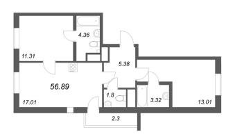 3 ккв (Евро) № 98б Корп.: 1 , Секция б  в ЖК Южный форт