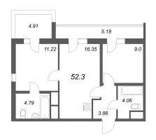 3 ккв (Евро) № 5з Корп.: 2 , Секция з  в ЖК Южный форт