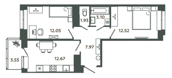 2 ккв № Е2/2-7 Корп.: 6-7 , Секция Е  в ЖК Загляденье